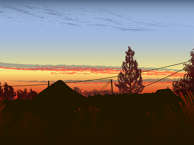 Деревня вектор вечер деревня за городом закат иллюстрация лето небо облака пейзаж природа село