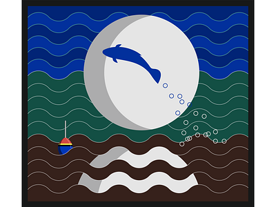 Ночью вектор вода волны иллюстрация луна небо ночь отражение поплавок природа река рыба рыбалка