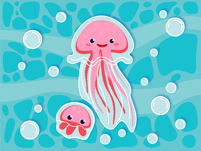 Медузы вектор вода волна детский иллюстрация каникулы лето медуза милые море под водой пузыри