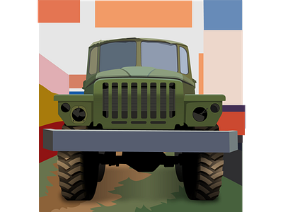 День 5 - Начало в цвете вектор векторная графика военный грузовик иллюстрация старый