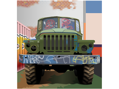 День 6 - отрисовка деталей вектор векторная графика военный граффити грузовик иллюстрация сломанный старый урал