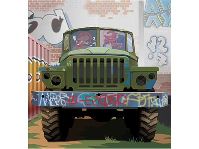 День 7 - "Грузовик" вектор векторная графика военный граффити грузовик иллюстрация сломанный старый