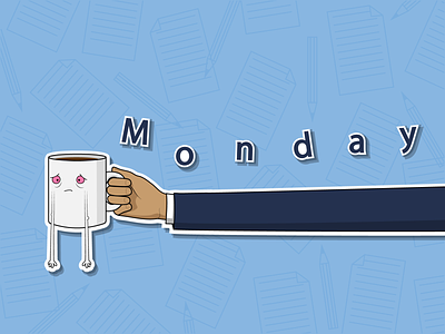 Понедельник - день тяжелый будни вектор иллюстрация кофе начало недели офис понедельник работа усталость утро чашка чашка в руке