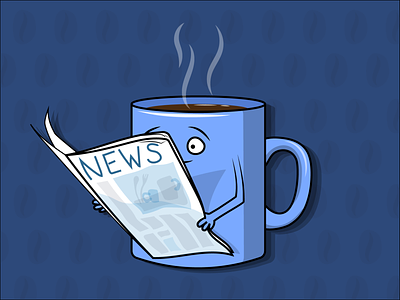 Утро вектор газета горячий иллюстрация кофе новости пар персонаж утро чашка читает