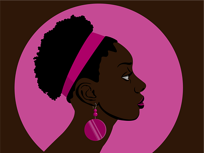 Розовая серьга афроамериканка вектор векторная графика девушка иллюстрация портрет профиль розовый серьги шоколадный юная