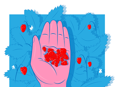 Лесная земляника вектор горсть земляника иллюстрация красные ладонь лес лето собирать урожай ягоды