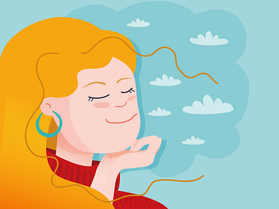 Head in the clouds illustration think thinking vector woman illustration woman portrait