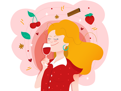 Smell that wonderful wine graphic illustration red smell tasty vector wine wine glass woman portrait