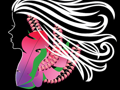 . block girls hair illustraion illustrator leaves pink sea