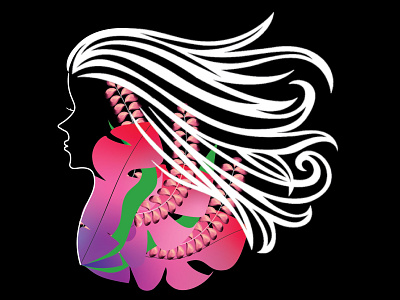 . black face girl illustration illustrator langhair leaves pc pink sea