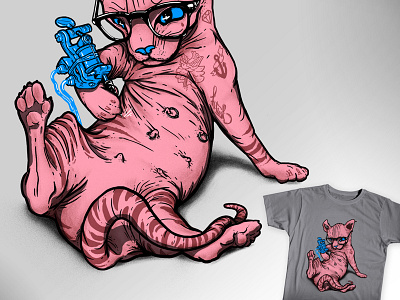 A Hidden Tiger cat digital illustration ink pink selfie sphinx stripes tattoo tee threadless xave