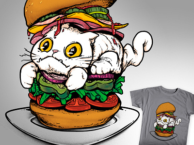 Don't be a Pussburger burger cat digital illustration meal meow pussburger pussy selfie tee threadless xave
