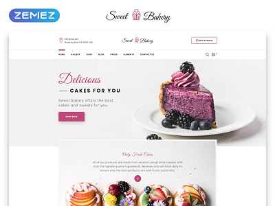 Sweet Bakery - Cake Shop Elegant HTML Website Template birthday cakes celebration cooking gifts html5 kitchen pizza responsive shop sweet template web design and development website website design