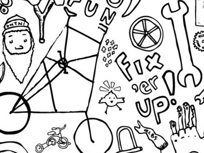 Querencia Bike Shop: Flier doodle drawing flier illustration print qcbs querencia community bike shop