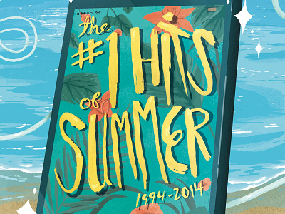 The #1 Hits of Summer beach cover floral flowers hand lettering illustration mp3 player smartphone summer water