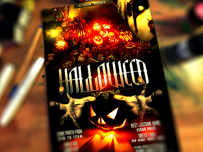 PSD Halloween Flyer Template bash fest halloween halloween bash halloween party mask masquerade october october festival pumpkin scary zombie