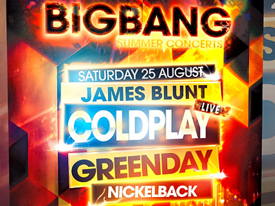 BigBang Concert Flyer -PSD- bigbang coldplay concert dj festival flyer greenday jamesblunt music nickelback party poster print psd rock
