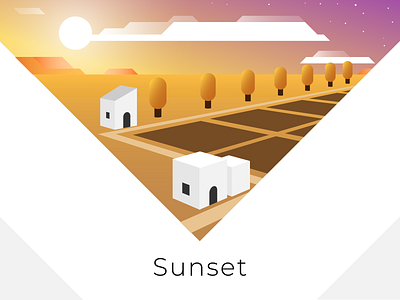 Sunset design flat illustration landscape sunset vector
