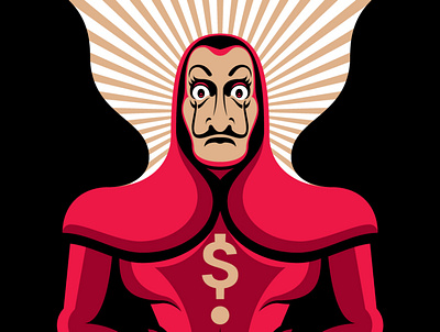 nairobi_moneyheist amazing dali mask dollar sign feminism flat illustration money heist moneyheist nairobi popular shot red skintones sunrise vector weird