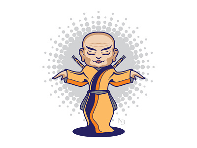 Monk 2.O amazing bald dynamic flat design funny funny character illustration katana martial arts meditation monk zen