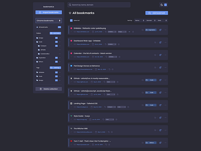Bookmark app - dark mode app bookmark dark mode design web