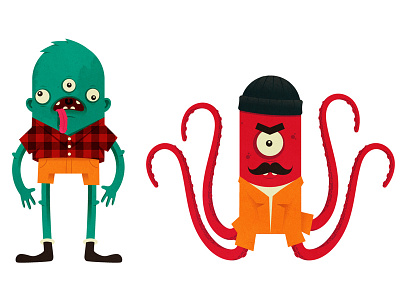 Fort Characters fishermen monster mustache plaid shapes squid texture vector