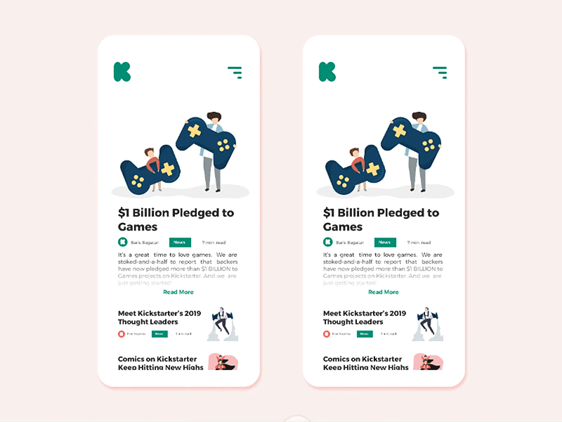 KickStarter Blog ReDesign adobe bagaturworks blog challenge dailyui dailyui035 figma illustrator interaction kickstarter motion photoshop protopie redesign ui