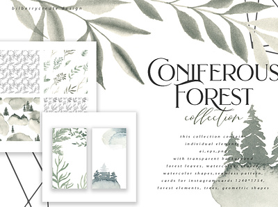 Coniferous Forest art collection abstract art branding compositions forest green logo seamless pattern winter