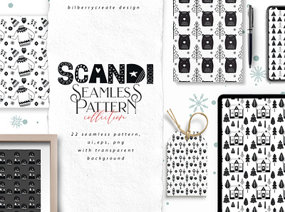 Scandi Seamless Pattern black cozy design illustration scandinavian scandinavian style seamless pattern vector white winter