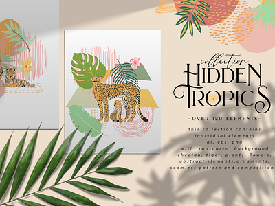 Hidden Tropics abstract art branding cheetah design flower clipart illustration logo logos plant tiger tropics vector