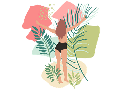 Jungle Girls compositions girls jungle plants plant seamless pattern splashes and design elements. tropics vector