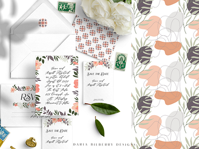 Branding Spring Melody branding compositions flower clipart illustration individual design elements invitation design invitation set leaves magnolia ornaments plant seamless pattern vector