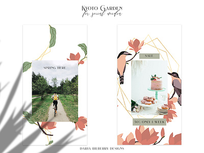 Kyoto Garden social media compositions design individual design elements instagram stories leaves magnolia seamless pattern social social media cards socialmedia stories