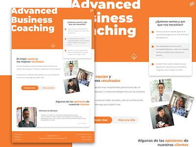 Advanced Business Coaching brand branding business coaching depth dropshadow landpage light orange profesional team webdesign white