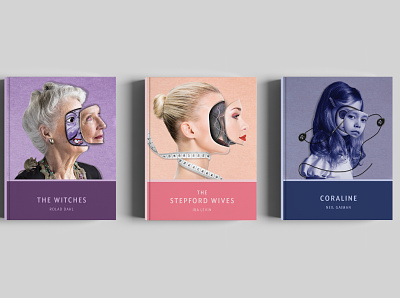 BOOKCOVERS adobe blue bookcover bookcoverdesign collage concept conceptual design coraline face fear photshop pink purple robot scary stepford stories witch witches women