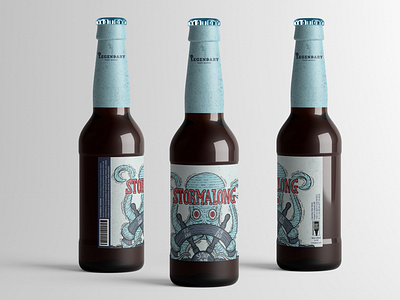 Stormalong Stout beer beerlabel beerlogo blue boat handlettering illustration kraken nautical ocean octopus rusitc squid stout texture type typelogo vintageillustration water wheel