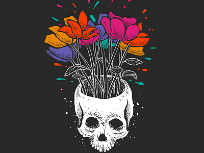 flowery skull album apparel clothing design flower merch skull