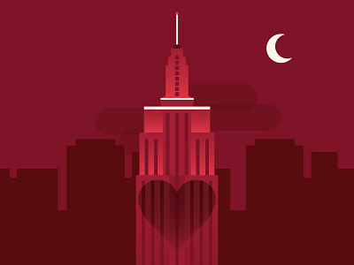 Valentine's Day for OpenTable city design empire state building hearts illustration night nyc red valentines day