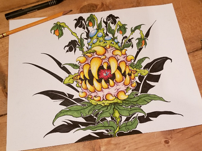 Monstrus Carni-Plantis carnivorus coloring colours drawing fly handmade illustration ink marker nature plant tale