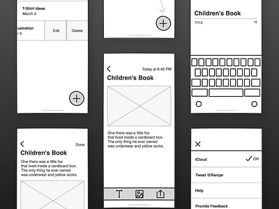 Rainjar Wireframes freehand notes app ux ux design wireframes