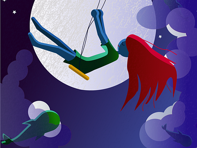 Девушка во сне витает в облаках вектор девушка на качели дизайн звезды иллюстрация кит луна облака приложение сны