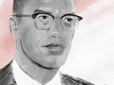 Malcolm X design glasses illustration illustration art illustrations malcolm x people portrait portraits publications red watercolor watercolour