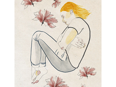 Autumn disconnected editorial illustration figurative figure floral flowers hug illustration art line art woman