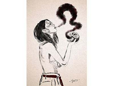 Passer By cigarette digital art editorial editorial illustration girl smoking illustration art illustrations memento mori skull smoke smoking watercolor watercolour