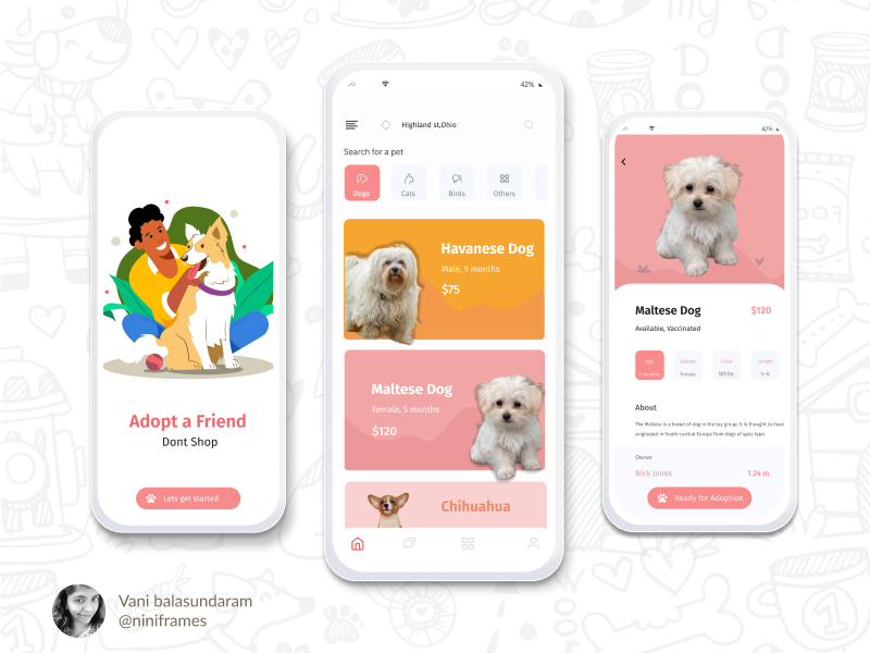 Pet Adoption app-UI concept by Vani Balasundaram on Dribbble