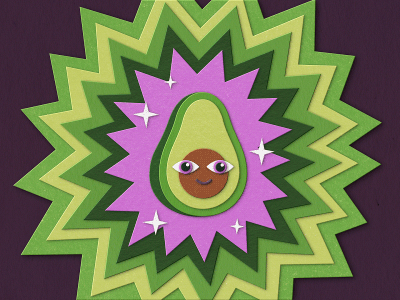 Avocado after affects avocado burst cartoon character eyes gif looped mograph papercut superhero textured yummy