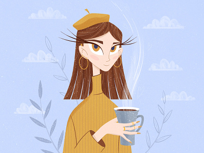 Winter baby baby brushes cartoon character coffee cute eyelashes eyes face girl hair people portrait procreate skinny sky texture trendy warm winter