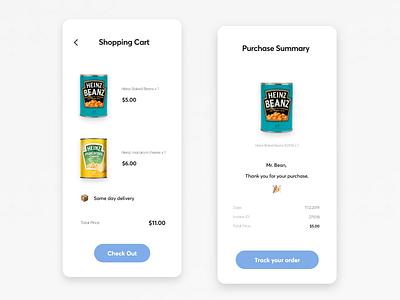Mobile Shopping and Purchase Summary Design - E-commerce App