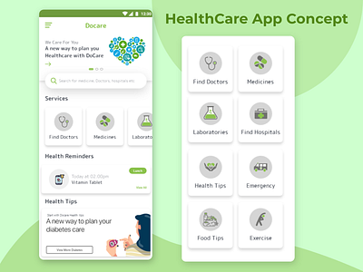 Docare - Health Care App Concept adobexd health app healthcare healthcareapp uidesign uxdesign