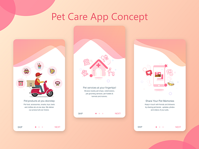 Pet Care App Concept - Onboarding Screens appconcept introscreendesign introscreens onboardingscreens pet care petcare petcareapp petsapp uidesign